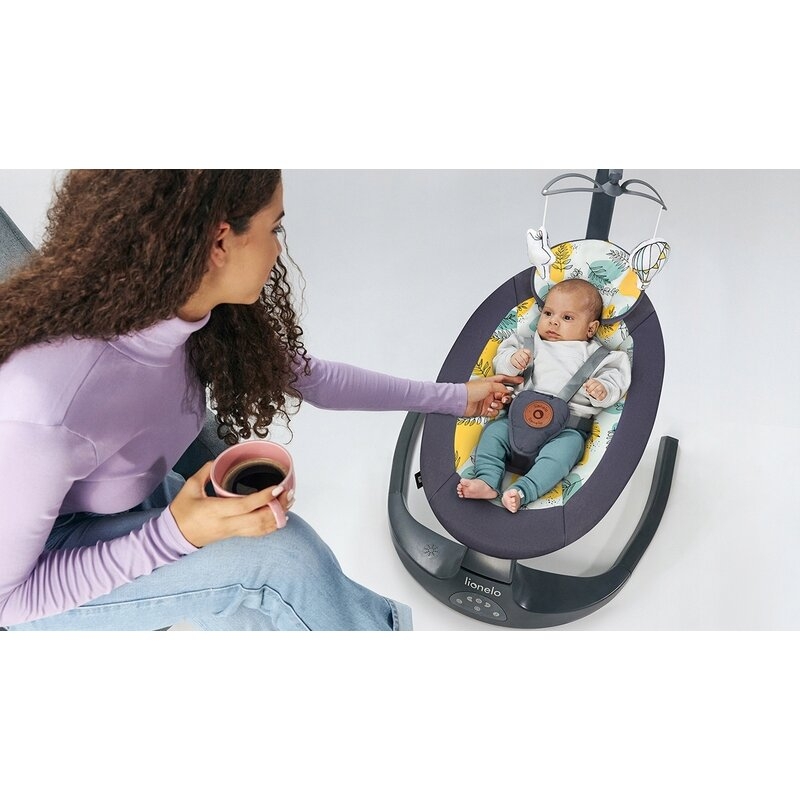 Lionelo - Balansoar si sezlong copii, Ralf, 2 in 1, Electric, Cu telecomanda si cablu USB, Cu miscare laterala de balansare si 5 niveluri diferite de viteza, Cu 12 melodii, Gri