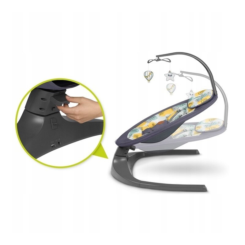 Lionelo - Balansoar si sezlong copii, Ralf, 2 in 1, Electric, Cu telecomanda si cablu USB, Cu miscare laterala de balansare si 5 niveluri diferite de viteza, Cu 12 melodii, Gri