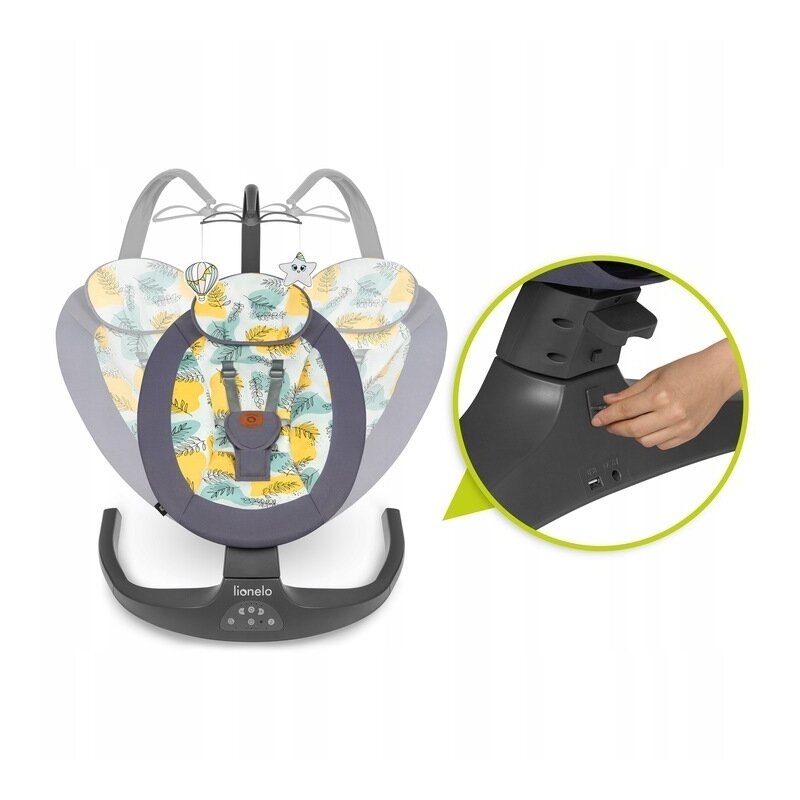 Lionelo - Balansoar si sezlong copii, Ralf, 2 in 1, Electric, Cu telecomanda si cablu USB, Cu miscare laterala de balansare si 5 niveluri diferite de viteza, Cu 12 melodii, Gri