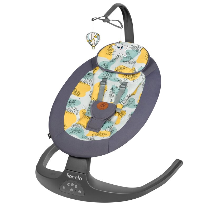 Lionelo - Balansoar si sezlong copii, Ralf, 2 in 1, Electric, Cu telecomanda si cablu USB, Cu miscare laterala de balansare si 5 niveluri diferite de viteza, Cu 12 melodii, Gri