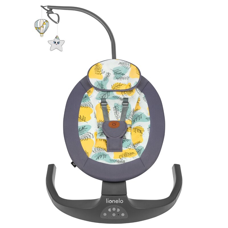 Lionelo - Balansoar si sezlong copii, Ralf, 2 in 1, Electric, Cu telecomanda si cablu USB, Cu miscare laterala de balansare si 5 niveluri diferite de viteza, Cu 12 melodii, Gri