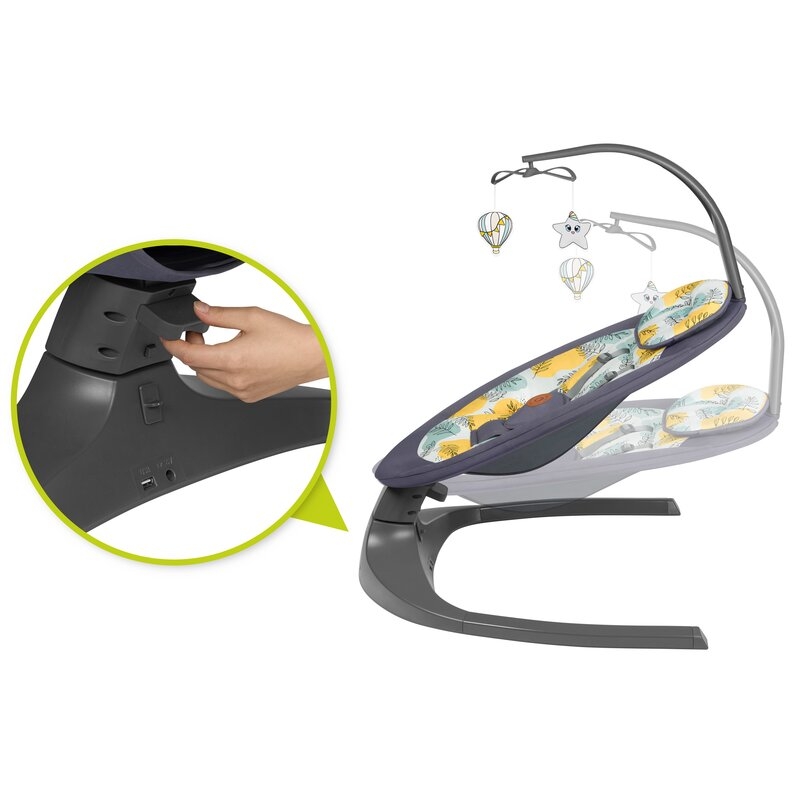 Lionelo - Balansoar si sezlong copii, Ralf, 2 in 1, Electric, Cu telecomanda si cablu USB, Cu miscare laterala de balansare si 5 niveluri diferite de viteza, Cu 12 melodii, Gri