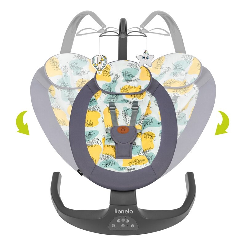 Lionelo - Balansoar si sezlong copii, Ralf, 2 in 1, Electric, Cu telecomanda si cablu USB, Cu miscare laterala de balansare si 5 niveluri diferite de viteza, Cu 12 melodii, Gri