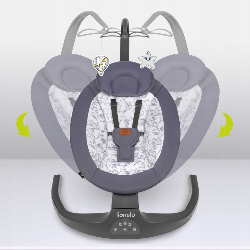 Lionelo - Balansoar si sezlong copii, Ralf, 2 in 1, Electric, Cu telecomanda si cablu USB, Cu miscare laterala de balansare si 5 niveluri diferite de viteza, Cu 12 melodii, Gri Grafit