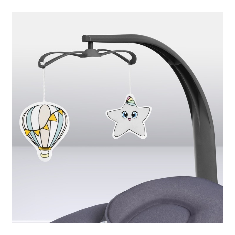 Lionelo - Balansoar si sezlong copii, Ralf, 2 in 1, Electric, Cu telecomanda si cablu USB, Cu miscare laterala de balansare si 5 niveluri diferite de viteza, Cu 12 melodii, Gri Grafit