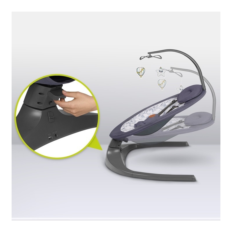 Lionelo - Balansoar si sezlong copii, Ralf, 2 in 1, Electric, Cu telecomanda si cablu USB, Cu miscare laterala de balansare si 5 niveluri diferite de viteza, Cu 12 melodii, Gri Grafit