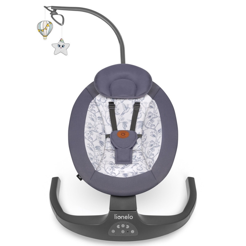 Lionelo - Balansoar si sezlong copii, Ralf, 2 in 1, Electric, Cu telecomanda si cablu USB, Cu miscare laterala de balansare si 5 niveluri diferite de viteza, Cu 12 melodii, Gri Grafit