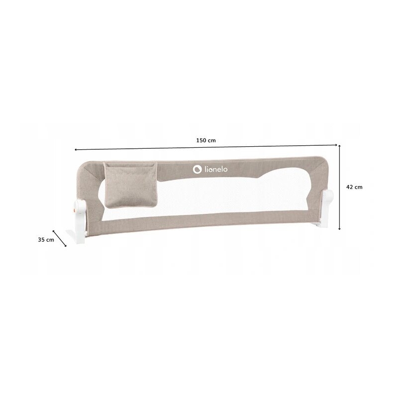 Protectie laterala pat, Lionelo, Eva, Cu buzunar accesorii, 150x35 cm, Conform cu standardul european de securitate BS7072, Bej