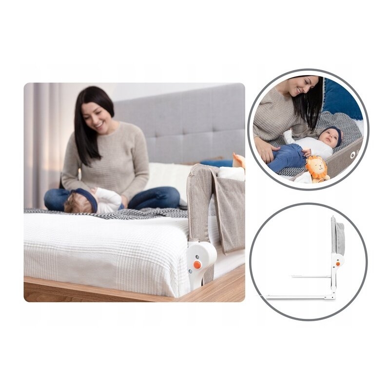 Protectie laterala pat, Lionelo, Eva, Cu buzunar accesorii, 150x35 cm, Conform cu standardul european de securitate BS7072, Bej