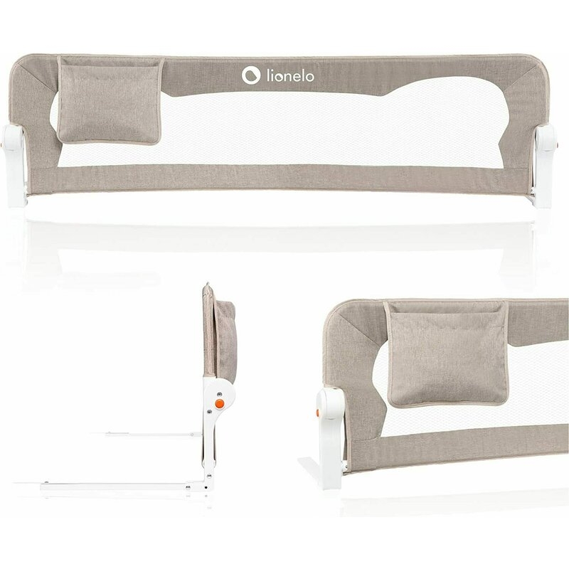 Protectie laterala pat, Lionelo, Eva, Cu buzunar accesorii, 150x35 cm, Conform cu standardul european de securitate BS7072, Bej