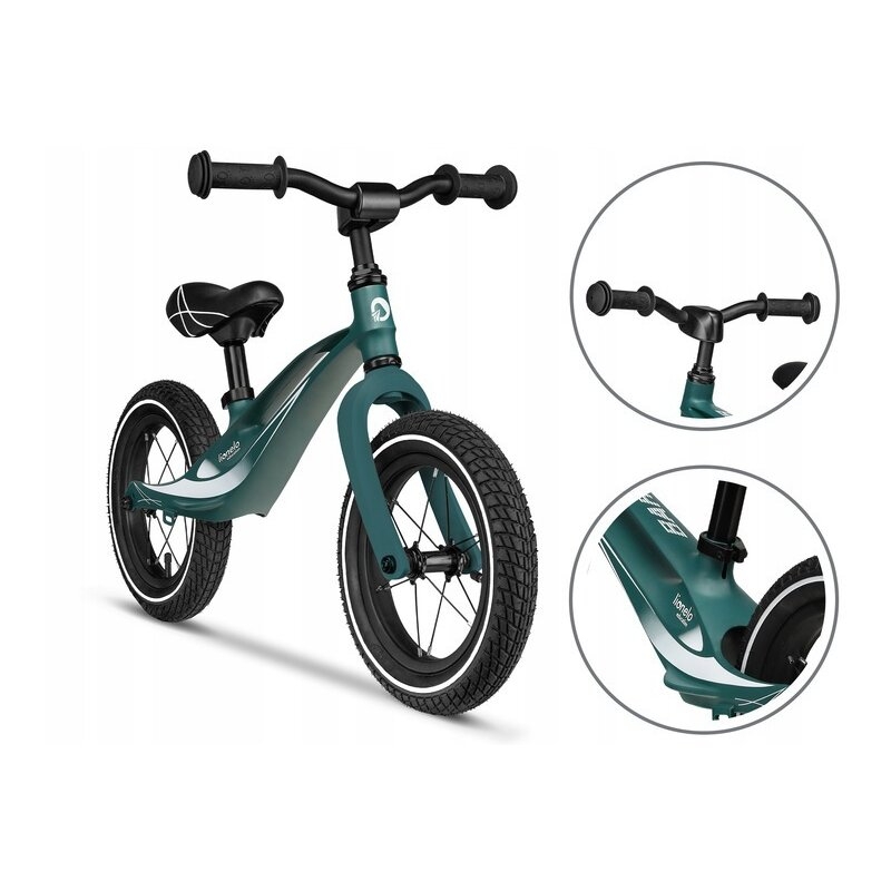 Lionelo - Bicicleta cu roti gonflabile, cu cadru din magneziu, fara pedale, 12 , Bart, Green Forest