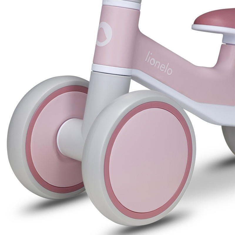 Lionelo - Bicicleta fara pedale Villy, Cu 4 roti, Din spuma EVA si TPR, Stabila, Manere moi, antiderapante, 12- 36 luni, Sustine pana la 30 kg, Certificata EN 71-1:2014, EN 71-2:2011, EN 71-3:2019, Roz