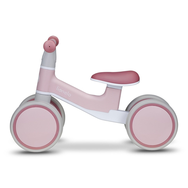 Lionelo - Bicicleta fara pedale Villy, Cu 4 roti, Din spuma EVA si TPR, Stabila, Manere moi, antiderapante, 12- 36 luni, Sustine pana la 30 kg, Certificata EN 71-1:2014, EN 71-2:2011, EN 71-3:2019, Roz