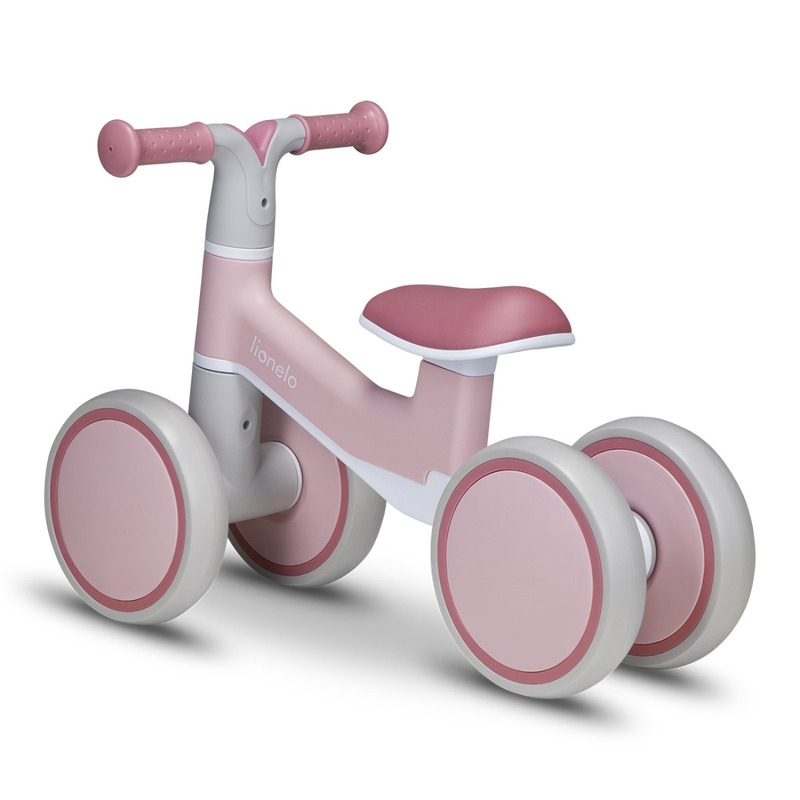 Lionelo - Bicicleta fara pedale Villy, Cu 4 roti, Din spuma EVA si TPR, Stabila, Manere moi, antiderapante, 12- 36 luni, Sustine pana la 30 kg, Certificata EN 71-1:2014, EN 71-2:2011, EN 71-3:2019, Roz
