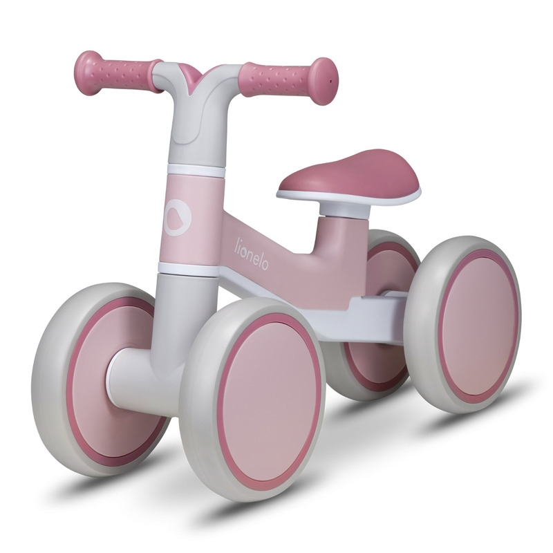 Lionelo - Bicicleta fara pedale Villy, Cu 4 roti, Din spuma EVA si TPR, Stabila, Manere moi, antiderapante, 12- 36 luni, Sustine pana la 30 kg, Certificata EN 71-1:2014, EN 71-2:2011, EN 71-3:2019, Roz