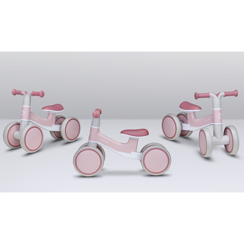 Lionelo - Bicicleta fara pedale Villy, Cu 4 roti, Din spuma EVA si TPR, Stabila, Manere moi, antiderapante, 12- 36 luni, Sustine pana la 30 kg, Certificata EN 71-1:2014, EN 71-2:2011, EN 71-3:2019, Roz