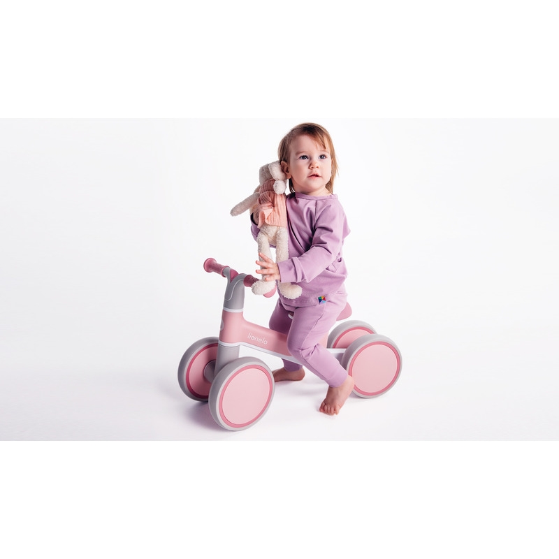 Lionelo - Bicicleta fara pedale Villy, Cu 4 roti, Din spuma EVA si TPR, Stabila, Manere moi, antiderapante, 12- 36 luni, Sustine pana la 30 kg, Certificata EN 71-1:2014, EN 71-2:2011, EN 71-3:2019, Verde turcoaz