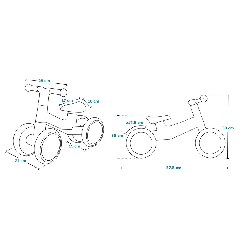 Lionelo - Bicicleta fara pedale Villy, Cu 4 roti, Din spuma EVA si TPR, Stabila, Manere moi, antiderapante, 12- 36 luni, Sustine pana la 30 kg, Certificata EN 71-1:2014, EN 71-2:2011, EN 71-3:2019, Verde turcoaz