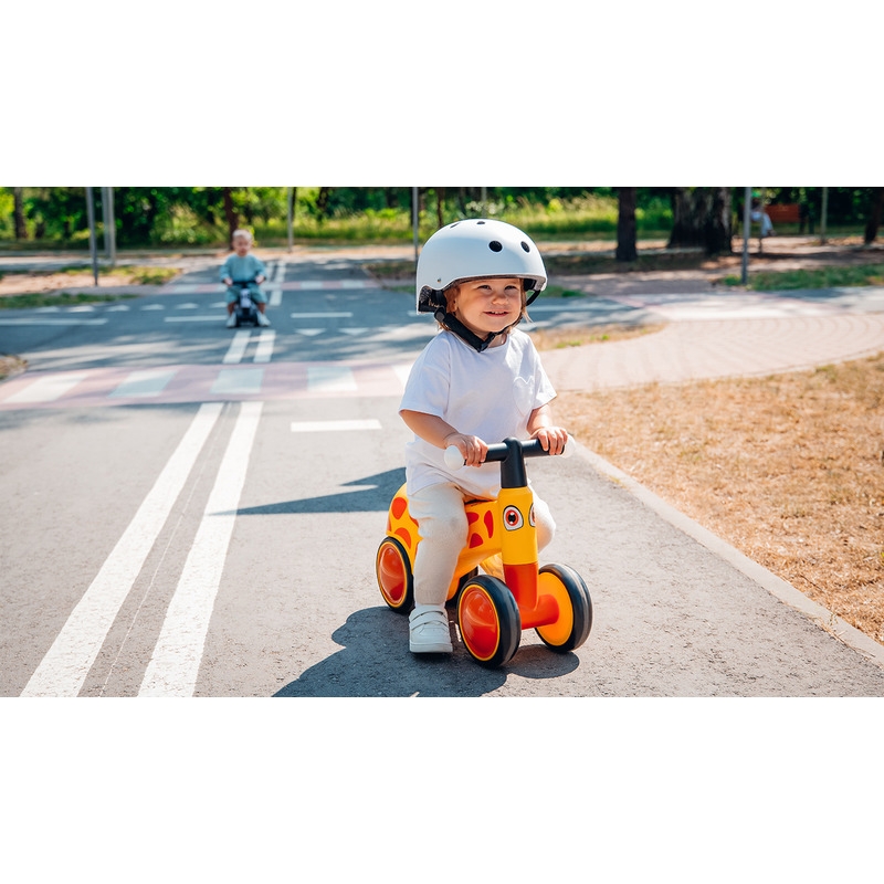Lionelo - Bicicleta fara pedale, Sammy, Cu 4 roti, Din spuma EVA, Stabila, Manere moi, antiderapante, 12- 36 luni, Greutate maxima suportata 25 kg, Certificata EN 71-1:2014, EN 71-2:2011, EN 71-3:2019, Galben