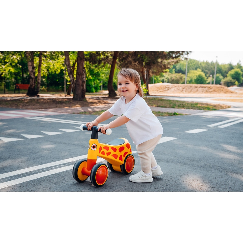 Lionelo - Bicicleta fara pedale, Sammy, Cu 4 roti, Din spuma EVA, Stabila, Manere moi, antiderapante, 12- 36 luni, Greutate maxima suportata 25 kg, Certificata EN 71-1:2014, EN 71-2:2011, EN 71-3:2019, Galben
