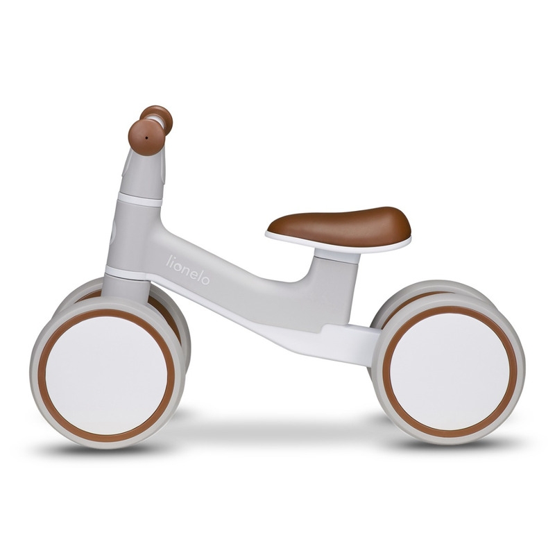 Lionelo - Bicicleta fara pedale Villy, Cu 4 roti, Din spuma EVA si TPR, Stabila, Manere moi, antiderapante, 12- 36 luni, Sustine pana la 30 kg, Certificata EN 71-1:2014, EN 71-2:2011, EN 71-3:2019, Bej