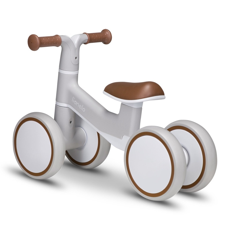 Lionelo - Bicicleta fara pedale Villy, Cu 4 roti, Din spuma EVA si TPR, Stabila, Manere moi, antiderapante, 12- 36 luni, Sustine pana la 30 kg, Certificata EN 71-1:2014, EN 71-2:2011, EN 71-3:2019, Bej