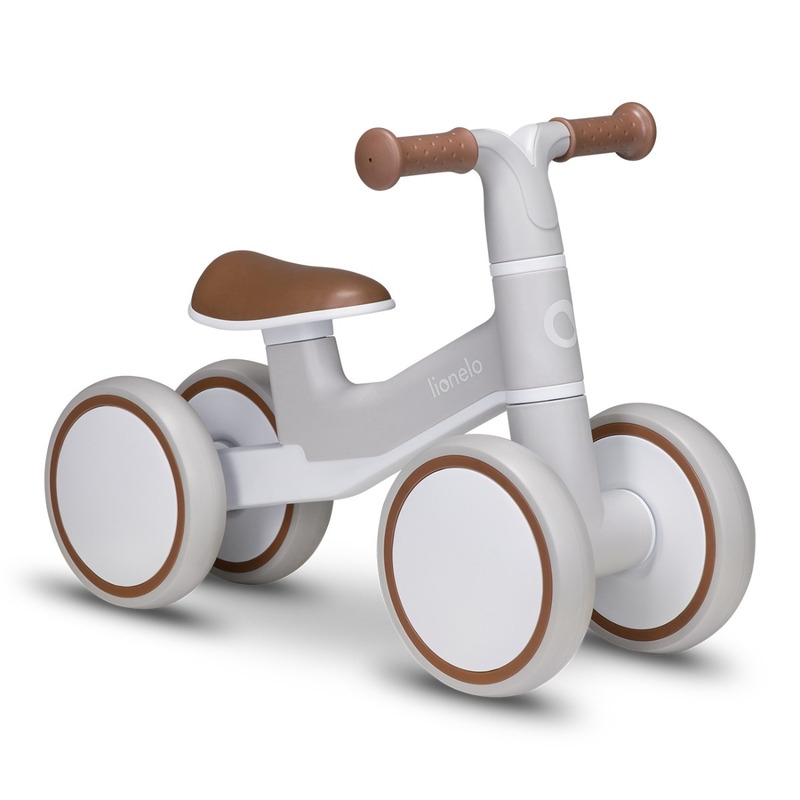 Lionelo - Bicicleta fara pedale Villy, Cu 4 roti, Din spuma EVA si TPR, Stabila, Manere moi, antiderapante, 12- 36 luni, Sustine pana la 30 kg, Certificata EN 71-1:2014, EN 71-2:2011, EN 71-3:2019, Bej