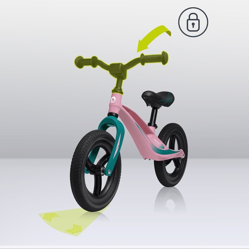 Lionelo - Bicicleta usoara Bart Tour, Fara pedale, Cu cadru din magneziu, Cu ghidon si sa reglabile, Greutate 3.8 Kg, 12 inch, Conform cu standardul european de securitate EN71, Pink Bubblegum