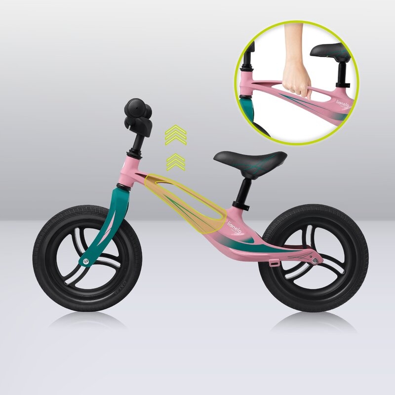 Lionelo - Bicicleta usoara Bart Tour, Fara pedale, Cu cadru din magneziu, Cu ghidon si sa reglabile, Greutate 3.8 Kg, 12 inch, Conform cu standardul european de securitate EN71, Pink Bubblegum