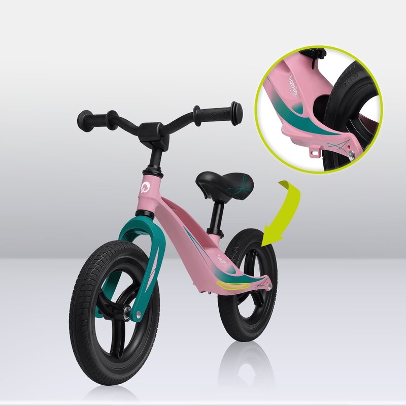 Lionelo - Bicicleta usoara Bart Tour, Fara pedale, Cu cadru din magneziu, Cu ghidon si sa reglabile, Greutate 3.8 Kg, 12 inch, Conform cu standardul european de securitate EN71, Pink Bubblegum