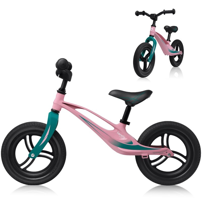Lionelo - Bicicleta usoara Bart Tour, Fara pedale, Cu cadru din magneziu, Cu ghidon si sa reglabile, Greutate 3.8 Kg, 12 inch, Conform cu standardul european de securitate EN71, Pink Bubblegum