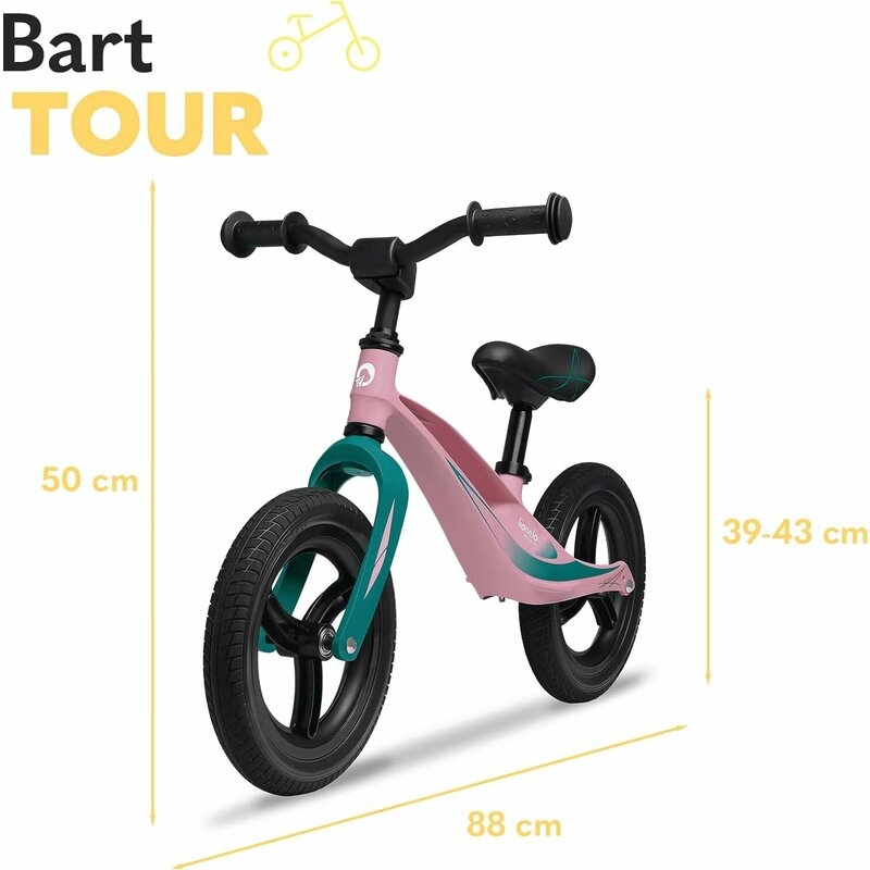Lionelo - Bicicleta usoara Bart Tour, Fara pedale, Cu cadru din magneziu, Cu ghidon si sa reglabile, Greutate 3.8 Kg, 12 inch, Conform cu standardul european de securitate EN71, Pink Bubblegum