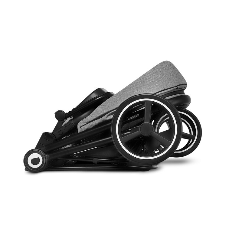 Lionelo - Carucior compact Mika, 3 in 1, Cadru din aluminiu, Cu landou intarit si salteluta moale, Scoica auto, Reversibil, Maner ajustabil, Huse pentru picioare, Plasa de tantari, Husa de ploaie, Pana la 22 kg, Gri Deschis