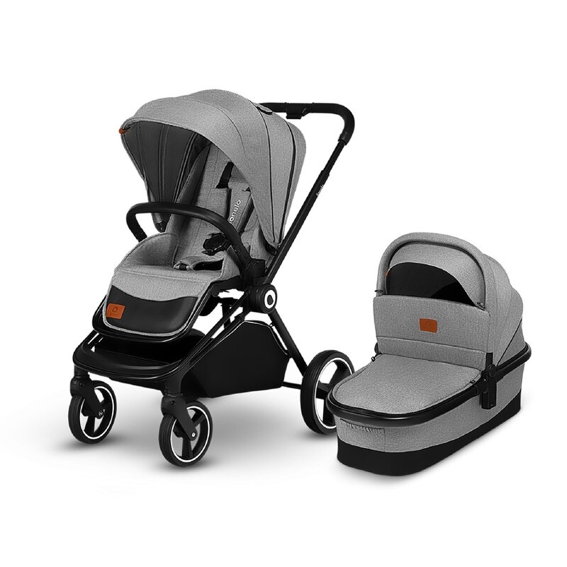 Lionelo - Carucior compact Mika, 2 in 1, Cadru din aluminiu, Cu landou intarit si salteluta moale, Reversibil, Maner ajustabil, Huse pentru picioare, Plasa de tantari, Husa de ploaie, Pana la 22 kg, Gri Deschis
