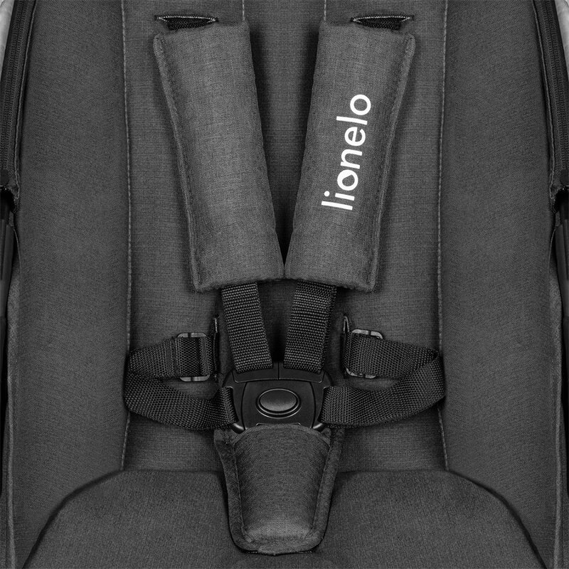 Lionelo - Carucior compact Amber Dreamin, 2 in 1, Cadru din aluminiu, Cu landou intarit si salteluta moale, Reversibil, Maner ajustabil, Huse pentru picioare, Plasa de tantari, Husa de ploaie, Geanta parinti, Pana la 22 kg, Negru