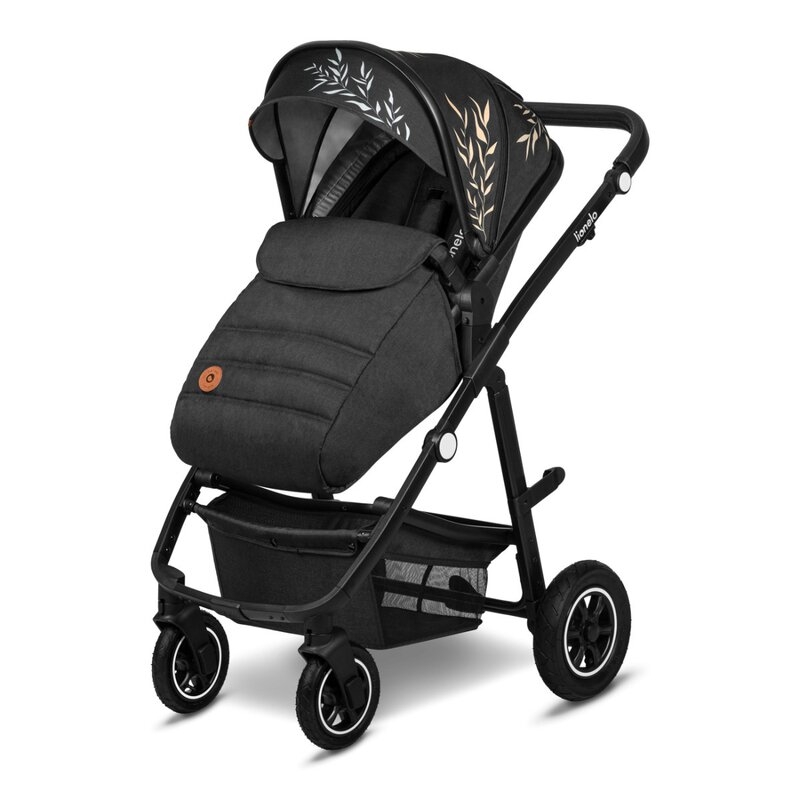 Lionelo - Carucior compact Amber Lovin, 2 in 1, Cadru din aluminiu, Cu landou intarit si salteluta moale, Scoica auto, Reversibil, Maner ajustabil, Huse pentru picioare, Plasa de tantari, Husa de ploaie, Geanta parinti, Pana la 22 kg, Negru