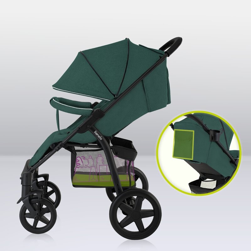 Lionelo - Carucior sport Annet Plus, De la nastere, Cu accesorii si capotina XXL reglabila, 0 - 22 Kg, Conform cu standardele europene de securitate EN1888-1 si EN1888-2, Verde