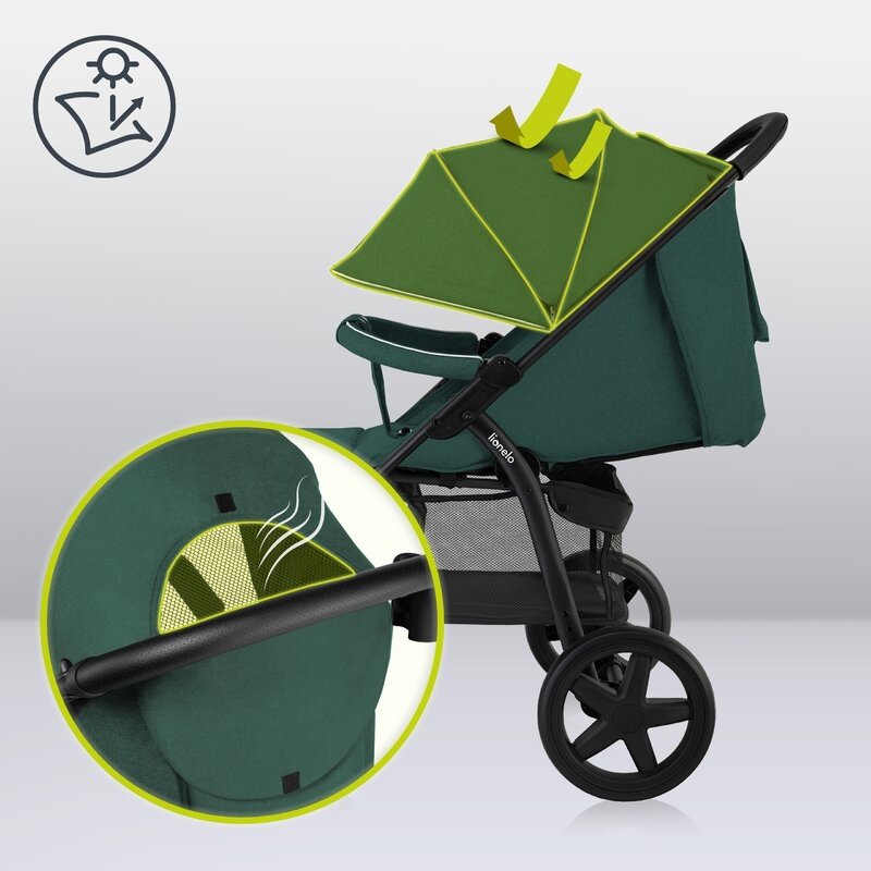 Lionelo - Carucior sport Annet Plus, De la nastere, Cu accesorii si capotina XXL reglabila, 0 - 22 Kg, Conform cu standardele europene de securitate EN1888-1 si EN1888-2, Verde