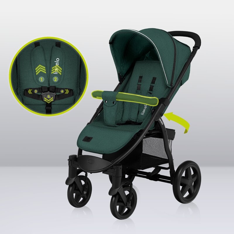 Lionelo - Carucior sport Annet Plus, De la nastere, Cu accesorii si capotina XXL reglabila, 0 - 22 Kg, Conform cu standardele europene de securitate EN1888-1 si EN1888-2, Verde