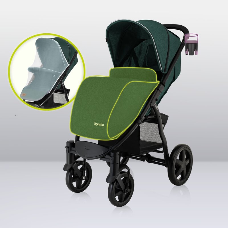 Lionelo - Carucior sport Annet Plus, De la nastere, Cu accesorii si capotina XXL reglabila, 0 - 22 Kg, Conform cu standardele europene de securitate EN1888-1 si EN1888-2, Verde