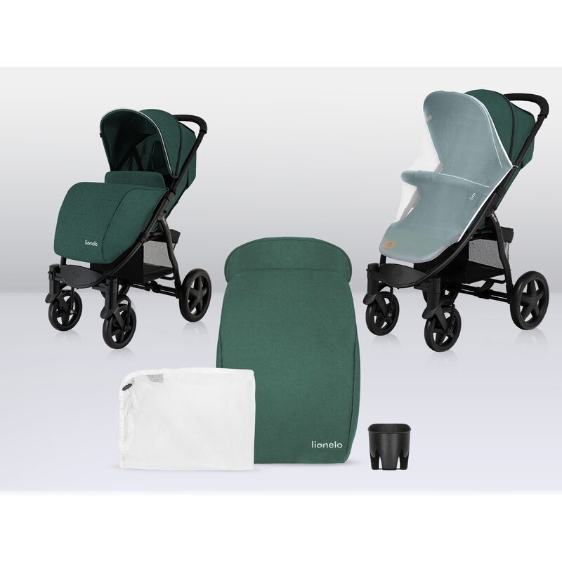 Lionelo - Carucior sport Annet Plus, De la nastere, Cu accesorii si capotina XXL reglabila, 0 - 22 Kg, Conform cu standardele europene de securitate EN1888-1 si EN1888-2, Verde