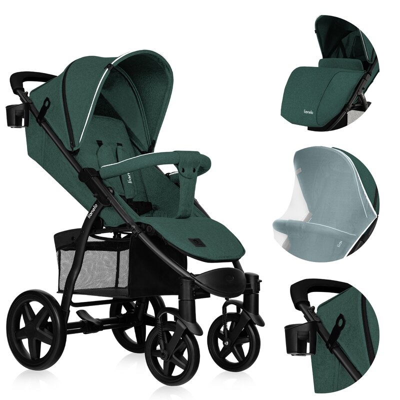 Lionelo - Carucior sport Annet Plus, De la nastere, Cu accesorii si capotina XXL reglabila, 0 - 22 Kg, Conform cu standardele europene de securitate EN1888-1 si EN1888-2, Verde