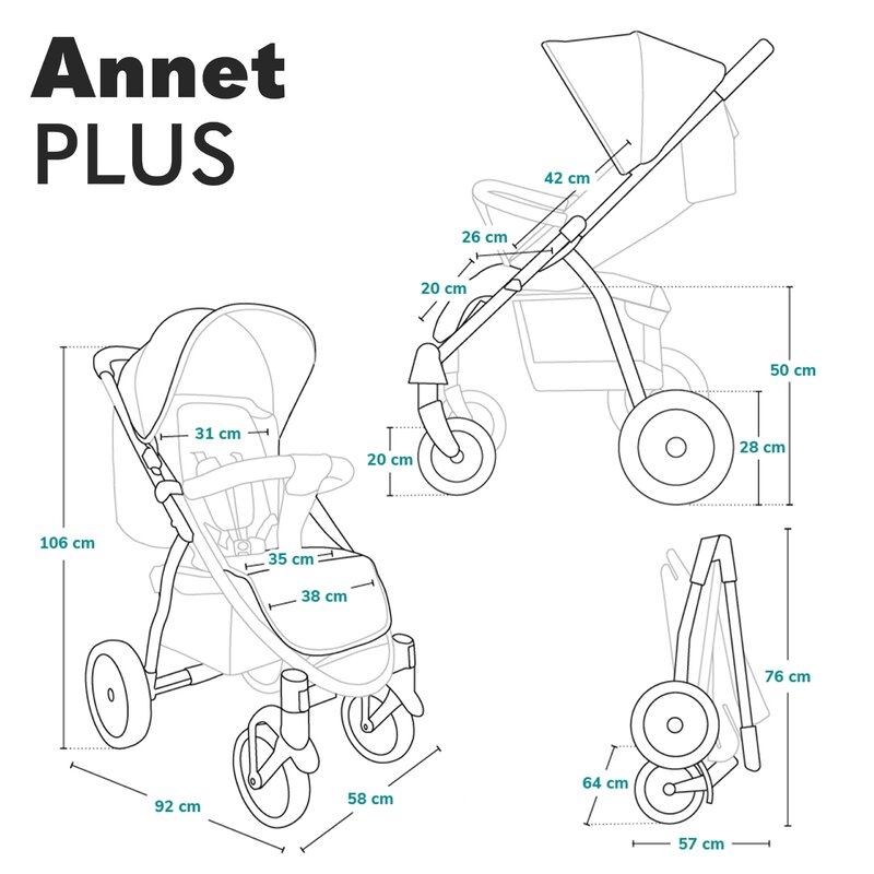 Lionelo - Carucior sport Annet Plus, De la nastere, Cu accesorii si capotina XXL reglabila, 0 - 22 Kg, Conform cu standardele europene de securitate EN1888-1 si EN1888-2, Verde