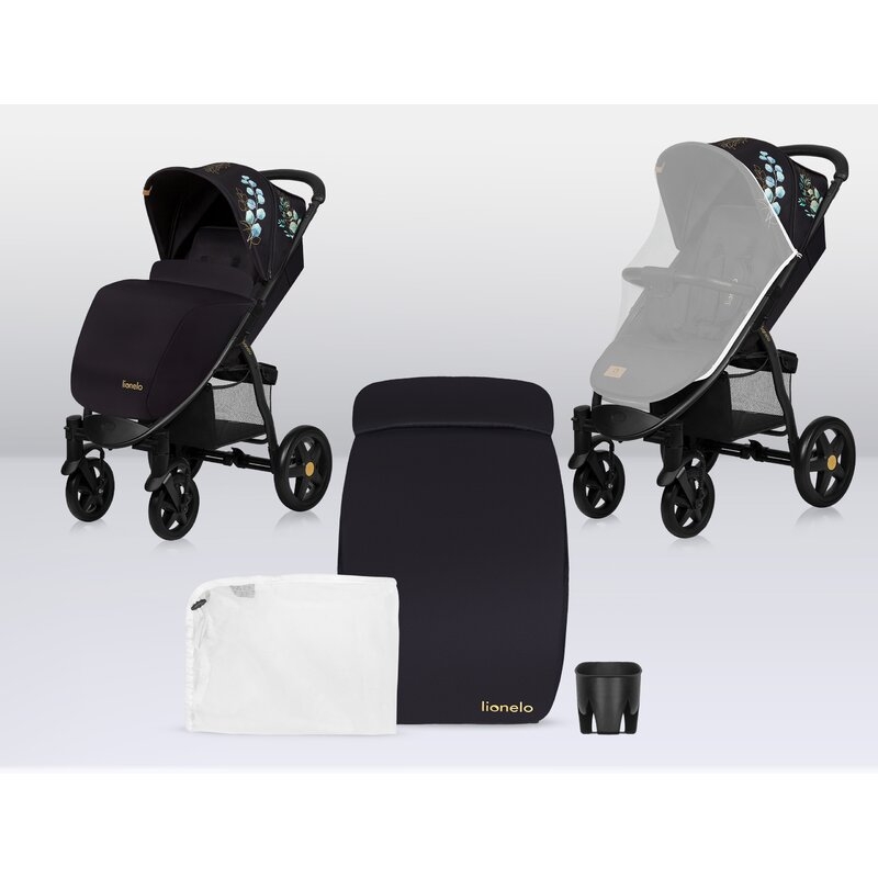 Lionelo - Carucior sport Annet Plus, Editie limitata, De la nastere, Cu accesorii si capotina XXL reglabila, 0 - 22 Kg, Conform cu standardele europene de securitate EN1888-1 si EN1888-2, Negru