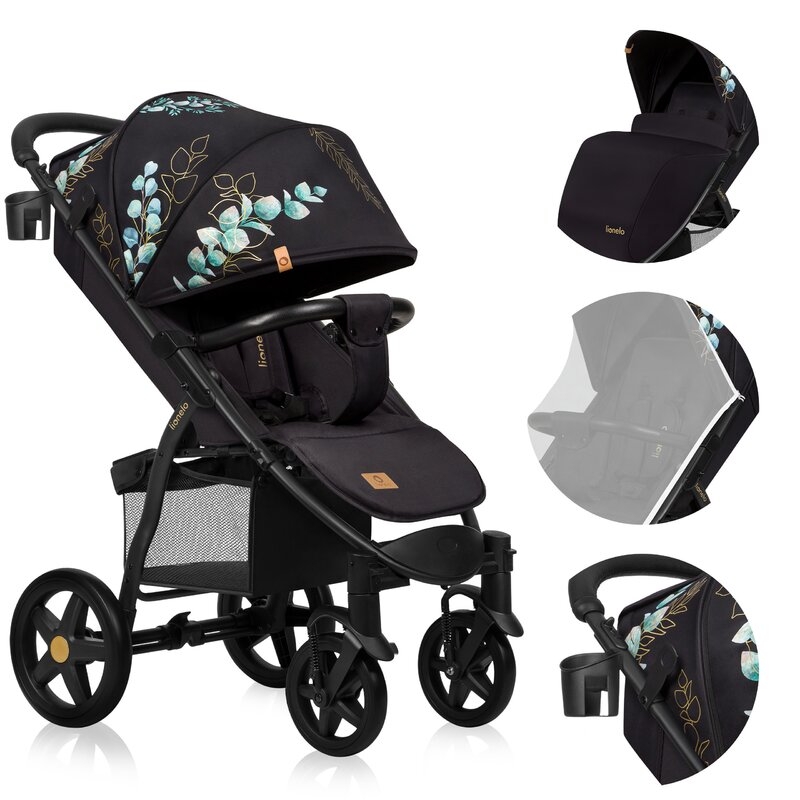 Lionelo - Carucior sport Annet Plus, Editie limitata, De la nastere, Cu accesorii si capotina XXL reglabila, 0 - 22 Kg, Conform cu standardele europene de securitate EN1888-1 si EN1888-2, Negru