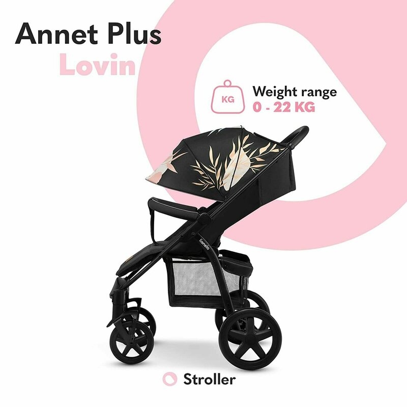 Lionelo - Carucior sport Annet Plus Lovin\', De la nastere, Cu accesorii, 0 - 22 Kg, Negru