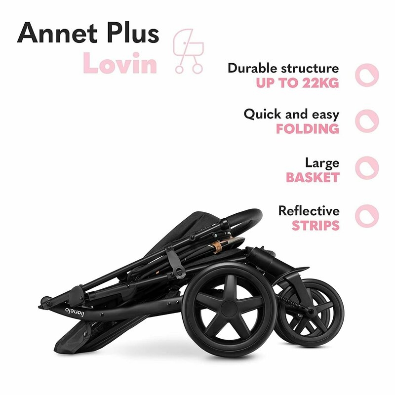Lionelo - Carucior sport Annet Plus Lovin\', De la nastere, Cu accesorii, 0 - 22 Kg, Negru