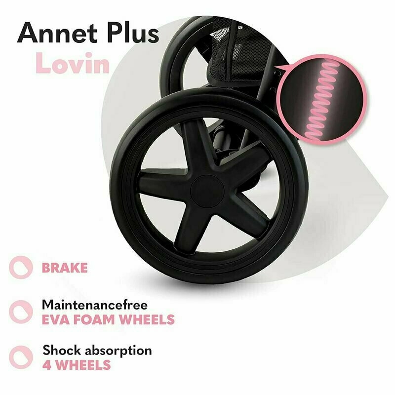 Carucior sport, Lionelo, Annet Plus Lovin', Editie limitata, De la nastere, Cu accesorii, 0 - 22 Kg, Conform cu standardele europene de securitate EN1888-1 si EN1888-2, Negru, Resigilat