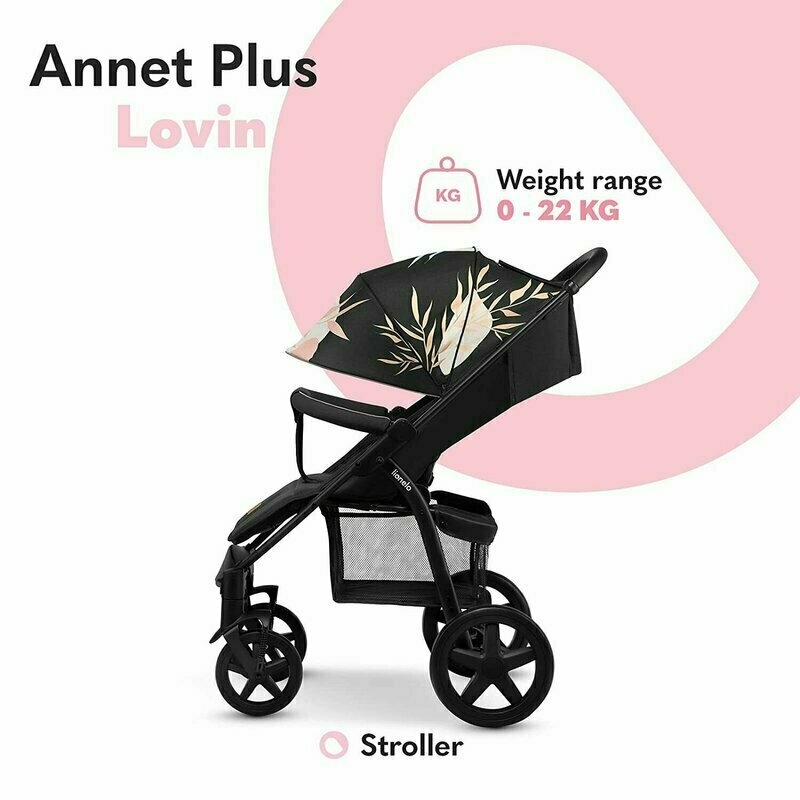 Carucior sport, Lionelo, Annet Plus Lovin', Editie limitata, De la nastere, Cu accesorii, 0 - 22 Kg, Conform cu standardele europene de securitate EN1888-1 si EN1888-2, Negru, Resigilat