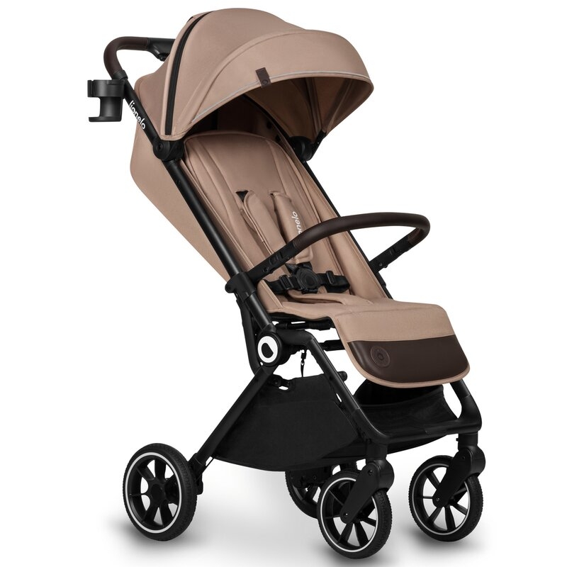 Lionelo - Carucior sport Cloe, De la nastere, Cu accesorii, Cadru din aluminiu, 0-22 kg, Usor, Pliabil cu o singura mana, Ideal pentru toate tipurile de suprafete, Bej